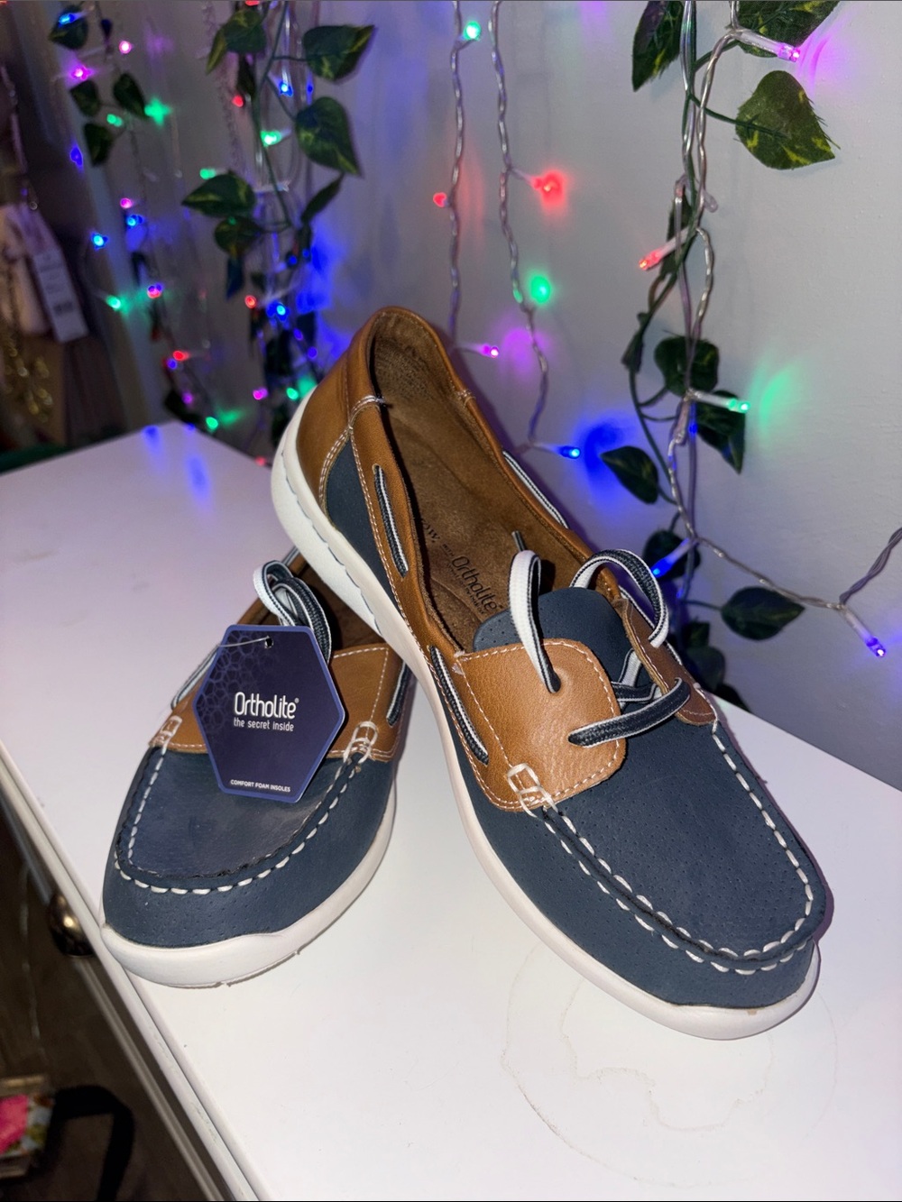 croft & barrow Navy and Tan Slip-On Boat Loafers - Picture 3 of 9